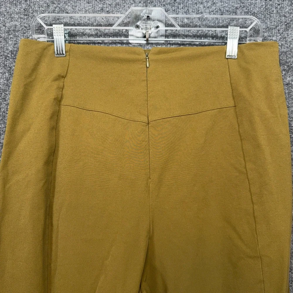 Free People Flare Pants Women XL Mustard Yellow Split Hem Boho High Rise Stretch